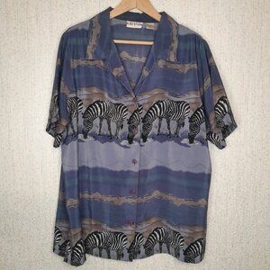 KLOZ STUDIO Women's Safari Zebra Button Down Top Size 1X